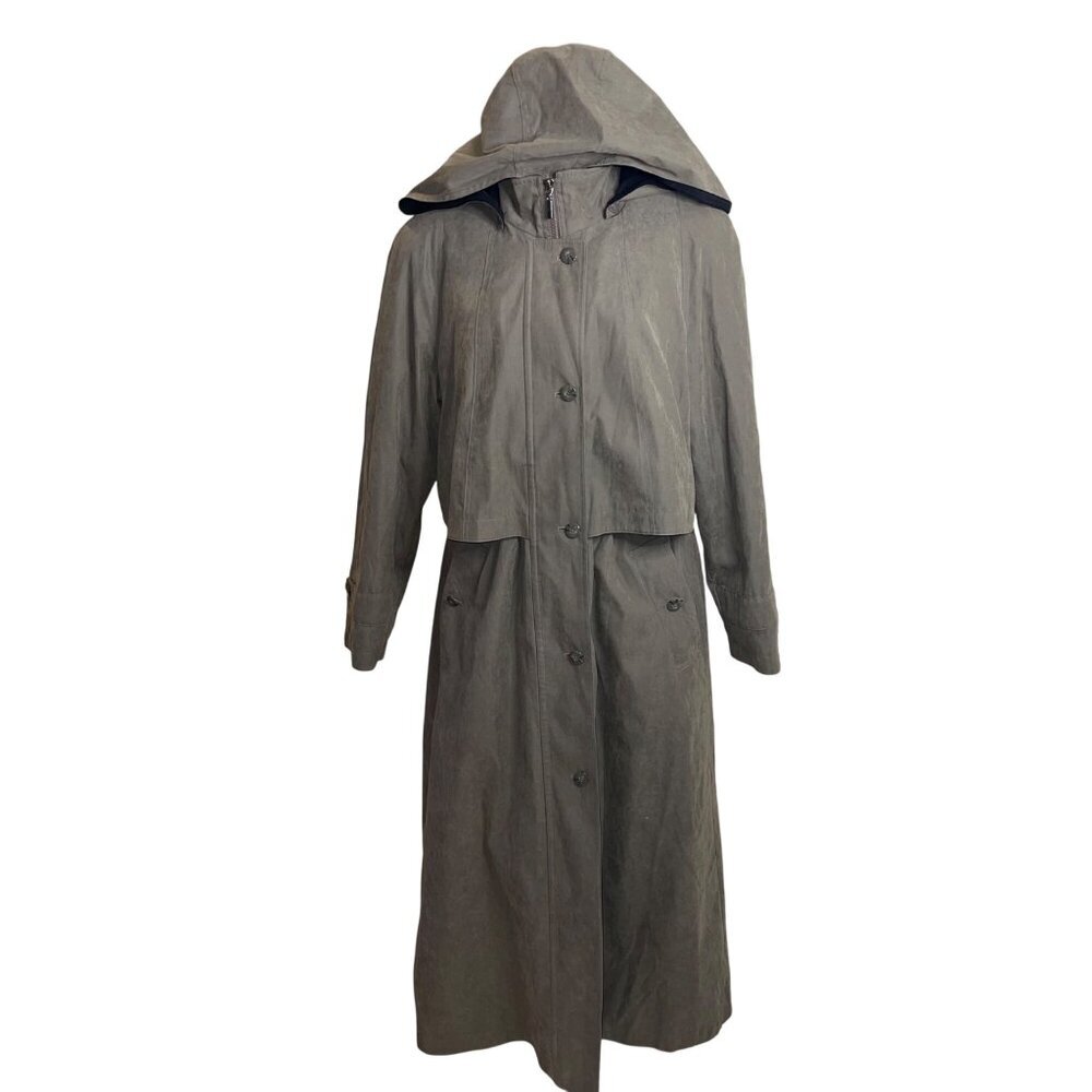 Fleet Street Vintage Womens Coat Size 12 Tan Trench Hooded Pockets Casual